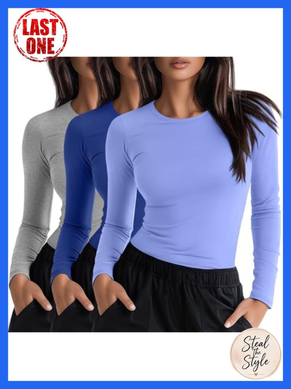 3 Pack Womens Long Sleeve Underscrub Shirts Cotton Blend Slim Fit Crew Neck